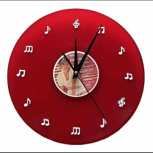 Unique vinyl record  wall clock, hand crafted from an original 12” vinyl record, fully assembled ready to hang on your wall