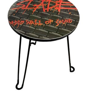 1980s Retro  Record theme Side/end Table, Metal Hairpin Legs, Music Theme Accent Furniture