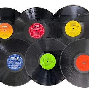 6 retro vinyl placemats hand crafted from original vintage 12” vinyl records, waterproof black velvet backed