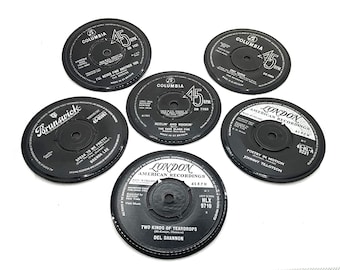 Sottobicchieri in vinile vintage anni '60, musica retrò, set di 6 pezzi, selezione casuale