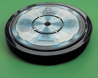 4, Motown coasters, hand crafted from original records, with concealed stand