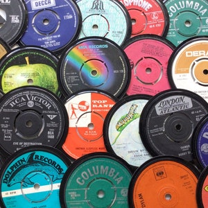 1960s coasters hand crafted from original records, velvet backed, gift boxed, choose number of coasters to make your set in drop down menu