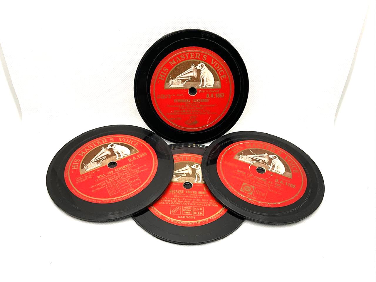 Vintage 78rpm Record Coasters: 1950s Shellac, Velvet Backed, Set of 4