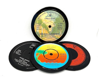 Sottobicchiere in vinile vintage anni '70, musica retrò, set casuale di 4