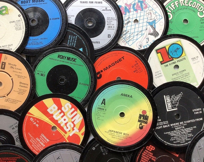 Vintage 1980s vinyl record coaster, retro music, random selection