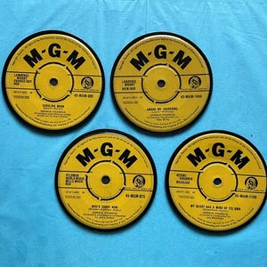 4. Connie Francis 1960s retro vinyl drinks coasters hand crafted from original vinyl records, black waterproof velvet backed