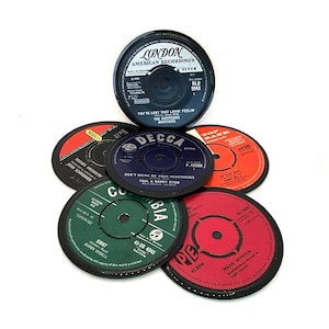 1960s Vinyl Record Coasters: Handcrafted Retro Music Decor, Set of 6