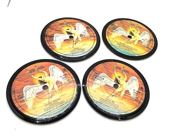 Posavasos de vinilo vintage Swan Song, música retro, juego de 4