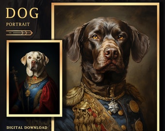 Portrait d'animal de compagnie personnalisé à partir d'une photo, portrait d'animal de compagnie royal, portrait de roi chien royal, art numérique, cadeau pour animal de compagnie