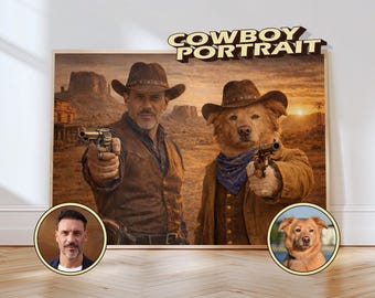 Custom Cowboy Dog & Owner Portrait - Personalized Western Art (Digital Download)