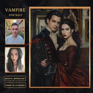 Retrato personalizado de pareja de vampiros de la foto, retrato personalizado de vampiro oscuro en estilo de pintura al óleo, el mejor regalo para pareja