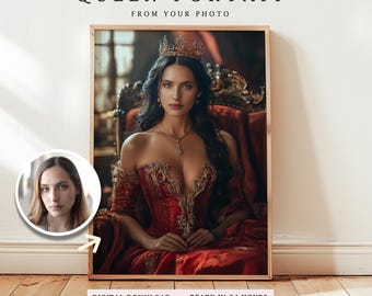 Personalized Queen Portrait from Photo, Custom Woman Royal Portrait, Gift for mom, Digital download
