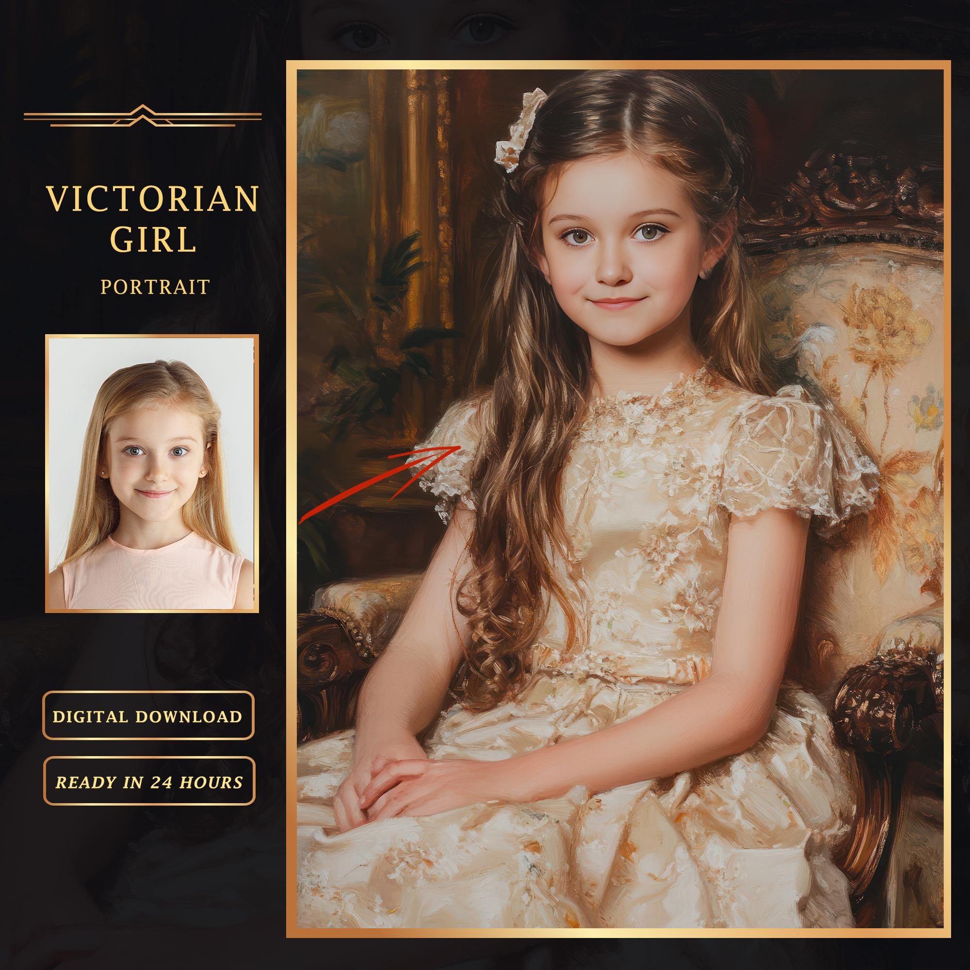 カスタムビクトリア朝の少女の肖像画：パーソナライズされた油絵