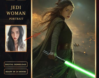 Personalisiertes Star Wars Jedi Portrait, Geschenk für sie (Digitaler Download)