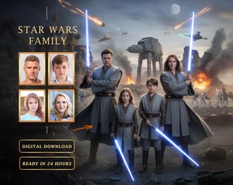 Personalized Star Wars Family Portrait from Your photo: Custom Jedi Wall decor. Gift for Father's Day