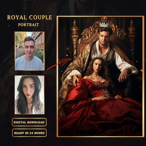 Custom Royal Couple Portrait Queen and King from Photo, Custom Royal Family Portrait, Best gift for couple