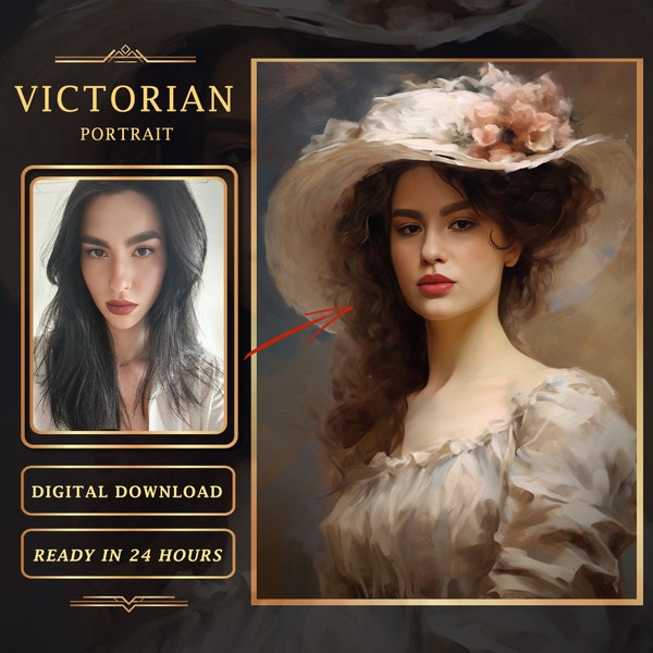 Personalized Woman Victorian Portrait from Photo, Vintage custom portrait in oil painting style, Custom Woman Portrait, Digital download