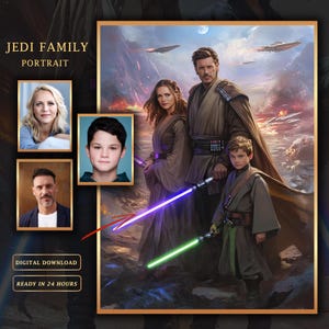 Custom Star Wars Family portrait from photo, Personalized Jedi Family portrait, Best gift for family