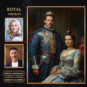 Royal Couple Portrait Customized From Your Photo - Unique King and Queen Gift, Digital Download