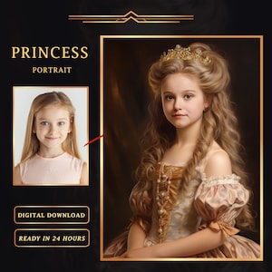 Custom Princess Portrait from photo, Personalized Royal Portrait , Renaissance Portrait, Best gift a daughter, Digital download