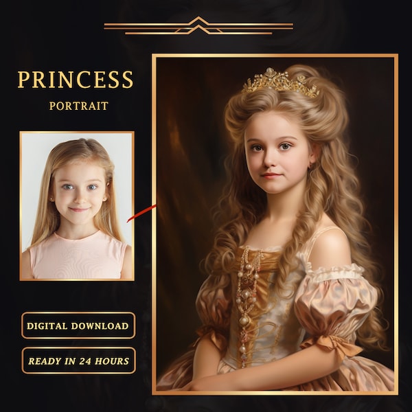 Custom Princess Portrait from photo, Personalized Royal Portrait , Renaissance Portrait, Best gift a daughter, Digital download