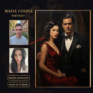 Personalisiertes Mafia Paar Portrait vom Foto. Personalisiertes