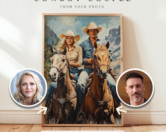 Custom Cowboy Couple Portrait: Personalized Western Art (Digital Download)