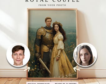 Anpassat porträtt av kungaparet: Personlig riddare och prinsessa-present (digital nedladdning)