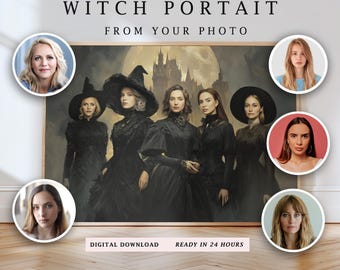パーソナライズされた魔女の肖像画、カスタムビクトリア朝ゴシック装飾（デジタルダウンロード）