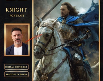 Custom Knight Portrait from Photo: Personalized Royal Gift (Digital Download)