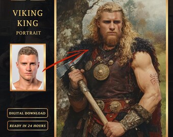 Gepersonaliseerd Vikingportret van foto, aangepast Viking Warrior-portret, beste cadeau voor hem, digitale download