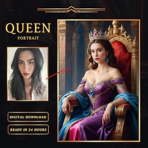 Portrait personnalisé de la reine : oeuvre d'art royale de la Renaissance personnalisée (téléchargement numérique)