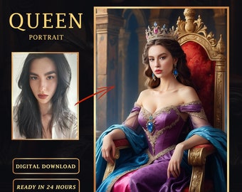Personalized Queen Portrait: Custom Renaissance Royal Art (Digital Download)