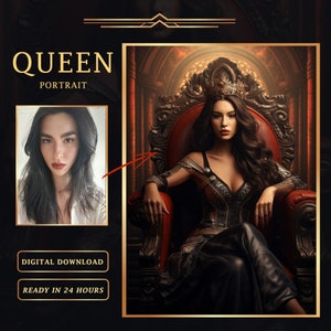Retrato personalizado da rainha real a partir de foto, retrato renascentista, retrato personalizado de mulher, download digital