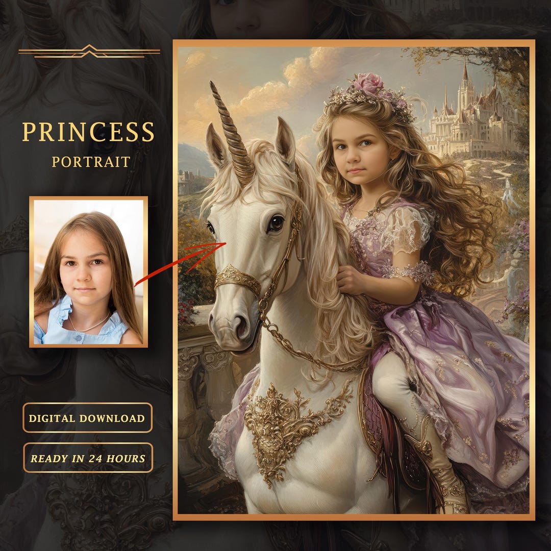 Custom Princess Portrait With Unicorn: Personalized Fantasy Art ...