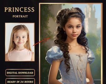 Benutzerdefinierte Prinzessin Portrait vom Foto, personalisiertes Fantasy Portrait für Mädchen, Renaissance Portrait, Bestes Geschenk ein Mädchen, digitaler Download