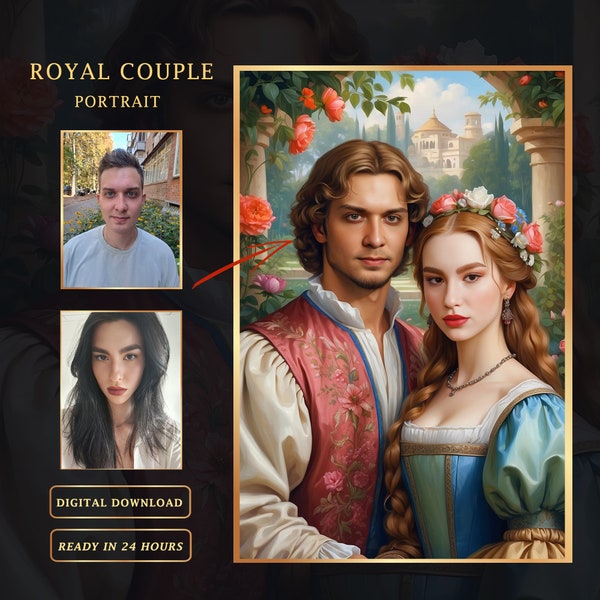 Custom Royal Couple Portrait Queen and King from Photo, Custom Renaissance Family Portrait, Best gift for family