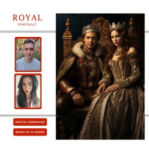Custom Royal Couple Portrait Queen and King from Photo, Custom Royal Family Portrait, Birthday gift