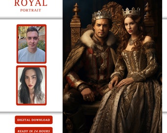 Custom Royal Couple Portrait Queen and King from Photo, Custom Royal Family Portrait, Birthday gift