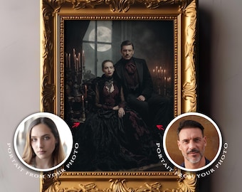 Individuell angefertigtes Gothic Paar Portrait: Personalisierte Kunst im Viktorianischen Stil (Digitaler Download