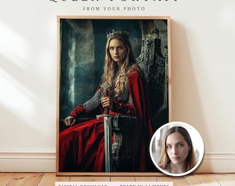 Custom Queen Portrait from Photo: Personalized Knight Art (Digital Download)
