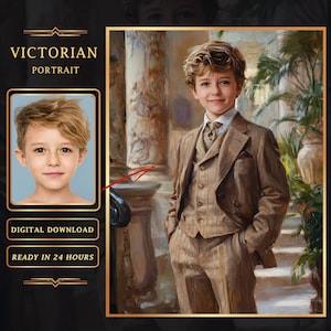 Custom Victorian Boy Portrait from Photo, Custom kid portrait in oil painting style, Personalized gift for son, digital download