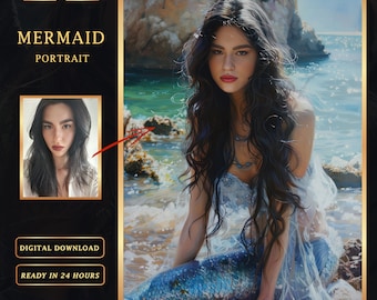 Custom Mermaid Portrait: Personalized Fantasy Art (Digital Download)