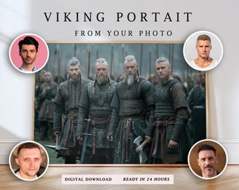Custom Viking Warriors Portrait – Personalized Gift for 4 Friends (Digital Download)