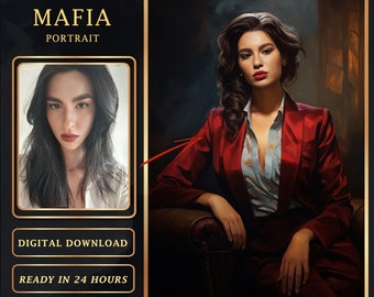 Mafia woman boss portrait, Personalized portrait from photo in mafia style, Best Gift for Boss & Friend