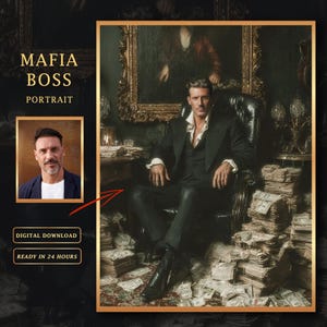 Custom Mafia Boss portrait from photo, Personalized {ortrait of Gangster in Mafia Style, Unique gift for Dad, Digital download