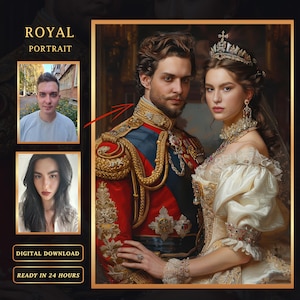 Custom Royal Couple Portrait from Photo, Personalized King and Queen Portrait, Best gift for couple, Digital download