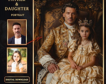 Custom King and Daughter Portrait: Personalized Father Gift (Digital Download)