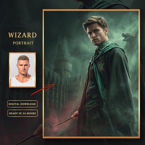 Custom Wizard Portrait from Photo, Personalized Magician Portrait, Custom Christmas Gift for Dad