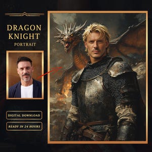 Anpassat porträtt av riddare och drake från foto (digital nedladdning)